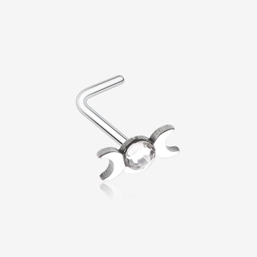 Crescent Moon Goddess Gem Sparkle L-Shaped Nose Ring-Clear Gem